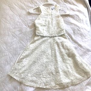 White beaded lace short girls dress, formal